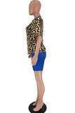 Black Fashion Sexy adult Ma'am Leopard Letter Patchwork Print contrast color Two Piece Suits pencil Short Sleeve Two Pieces