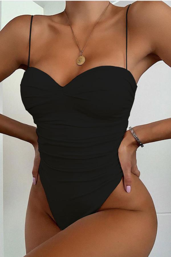 Schwarzer, sexy, einteiliger Badeanzug im Patchwork-Stil mit Nylon-Print