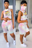 Multi-color Fashion Sexy adult Striped Patchwork Print Character Tie Dye Two Piece Suits Straight Sleeveless Two Pieces