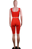 Red venetian Fashion Active adult Ma'am Patchwork Solid Two Piece Suits pencil Sleeveless Two Pieces