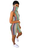 Stripe Fashion Sexy adulto a righe patchwork stampa carattere tie dye abiti in due pezzi dritti senza maniche due pezzi