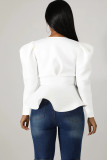 White cardigan Solid ruffle Patchwork Pure Long Sleeve 