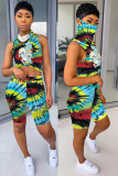 Green Fashion Sexy adult Striped Patchwork Print Character Tie Dye Two Piece Suits Straight Sleeveless Two Pieces