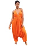 Orange Polyester Backless Solid Fashion sexy Jumpsuits & Rompers