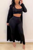 Zwarte Mode Sexy volwassen Patchwork Solid Slim fit Driedelige Pakken Potlood Lange Mouw Twee Stukken