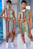 Blue Fashion Sexy adult Striped Patchwork Print Character Tie Dye Two Piece Suits Straight Sleeveless Two Pieces