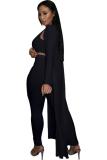 Черный модный сексуальный взрослый лоскутный однотонный приталенный костюм-тройка карандаш с длинным рукавом из двух предметов
