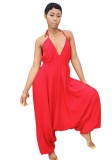 Red Polyester Backless Solid Fashion sexy Jumpsuits & Rompers