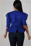 Royal blue cardigan Short Sleeve Solid