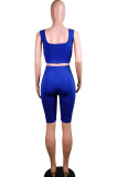 Blue venetian Fashion Active adult Ma'am Patchwork Solid Two Piece Suits pencil Sleeveless Two Pieces
