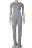 Grey Casual Sexy Two Piece Suits Patchwork Solid pencil Short Sleeve 