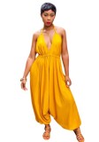 Yellow Polyester Backless Solid Fashion sexy Jumpsuits & Rompers