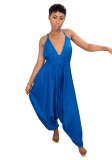 Blue Polyester Backless Solid Fashion sexy Jumpsuits & Rompers
