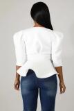 White cardigan Short Sleeve Solid
