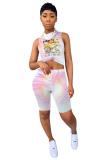 Pink Fashion Sexy adult Striped Patchwork Print Character Tie Dye Two Piece Suits Straight Sleeveless Two Pieces