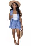 Blue Fashion adult OL Striped Patchwork Print Two Piece Suits Straight Sleeveless Two Pieces
