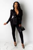 Black Celebrities Fashion adult Stringy selvedge Patchwork Two Piece Suits ruffle Solid pencil L
