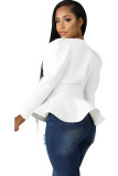 White cardigan Solid ruffle Patchwork Pure Long Sleeve 