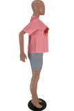 Смеси розового цвета Мода Активный Повседневный Пэчворк Однотонный Губы Карандаш с принтом С короткими рукавами Двойка