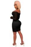 Черная мода знаменитостей, сексуальная юбка с открытыми плечами и длинными рукавами, одно слово, ступенчатая юбка, мини Mes