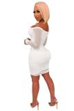 Белая мода знаменитостей сексуальная с открытыми плечами с длинными рукавами одно слово воротник ступенчатая юбка Mini Mes