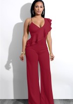Vinröd Backless Solid Fashion sexiga Jumpsuits & Rompers