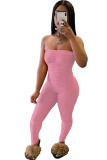 Pink Fashion Sexy Solid Draped Milk. Sleeveless Wrapped Jumpsuits