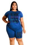 Black Fashion Casual adult O Neck Letter Patchwork Print Two Piece Suits Plus Size