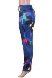 Cyan Button Fly Mid Patchwork camouflage Print pencil Pants Pants