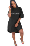 Black Fashion Casual adult Ma'am Black Cap Sleeve Half Sleeves O neck Step Skirt Knee-Length Print Character Dresses