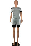 Grey Fashion Casual adult Ma'am Patchwork contrastkleur Two Piece Suits Straight Short Sleeve Two Pieces