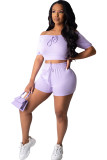 purple Fashion Sexy adult Ma'am Patchwork Solid Two Piece Suits Straight Short Sleeve Two Pieces