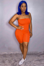 Oranje mode sexy patchwork effen rits mouwloze gewikkelde rompertjes