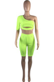 Fluorescent green Fashion Sexy adult Patchwork Solid backless Two Piece Suits pencil Half Sleeve Two Pieces