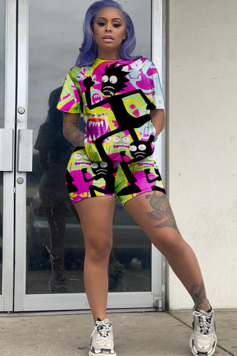 purple Fashion Casual adult Ma'am Patchwork Print Two Piece Suits pencil Half Sleeve Two Pieces