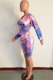 Многоцветный модный мэм взрослый сексуальный лоскутный костюм из двух предметов с принтом карандаш с длинным рукавом из двух частей Sho