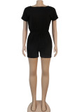 Black Fashion Sexy Patchwork Solid Short Sleeve O Neck Rompers