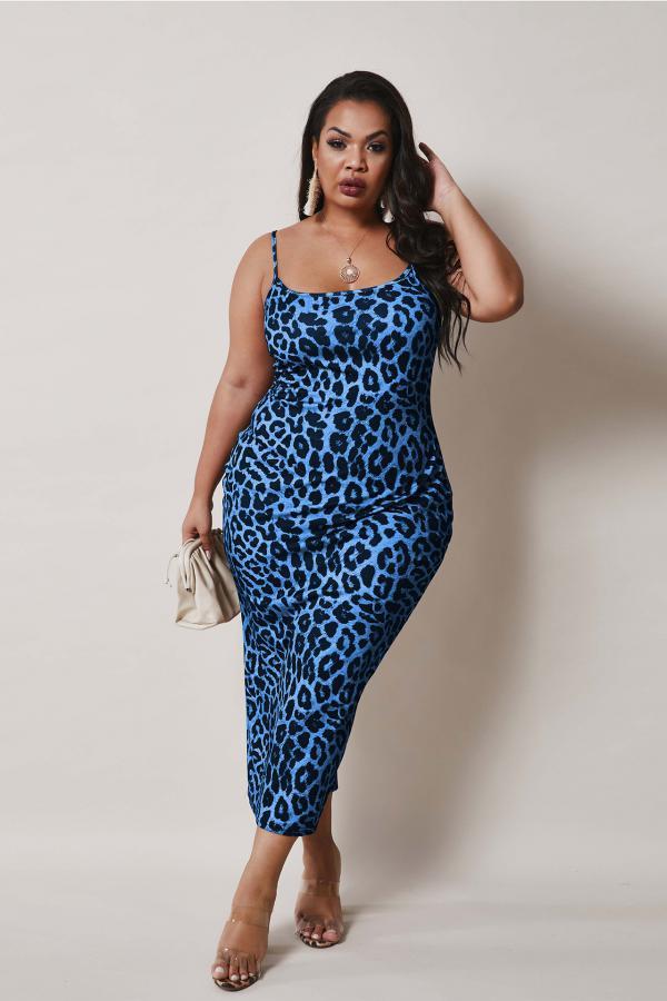 Moda azul sexy adulto deslizamento leopardo patchwork costura costura plus size