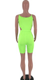 Fluorescent green Milk Silk Fashion Casual adult Ma'am Patchwork Solid Two Piece Suits Straight Sleeveless Two Pieces