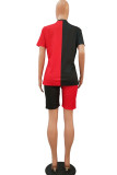 赤と黒のベネチアンファッションカジュアル大人奥様パッチワークプリントツーピーススーツペンシル半袖ツーピース