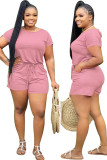 Pink Fashion Sexy Patchwork Solid Short Sleeve O Neck Rompers