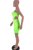 Флуоресцентный зеленый молочный шелк, модный повседневный костюм для взрослых в стиле пэчворк, сплошной костюм из двух предметов, прямой, без рукавов, из двух предметов