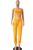 Yellow Fashion Casual adult Ma'am Patchwork Solid pencil Sleeveless Two Pieces
