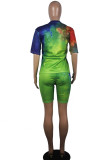 Green Fashion Casual adult Ma'am Patchwork Print Character Tie Dye Two Piece Suits Straight Short Sleeve Two Pieces