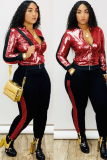 Red Fashion Active adult Patchwork Sequin Gradient Two Piece Suits pencil Long Sleeve Two Pieces