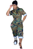 Camouflage Mode Sexy Imprimer Patchwork Camouflage Demi Manches Col Rabattu Combinaisons