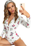 Pink Fashion Sexy Patchwork Print Button Long Sleeve V Neck 