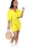 Yellow Fashion adult Ma'am Street Patchwork Solid Two Piece Suits pencil Short Sleeve Two Pieces
