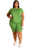 Армейский зеленый модный повседневный костюм с круглым вырезом для взрослых в стиле пэчворк, однотонный костюм из двух предметов, большие размеры
