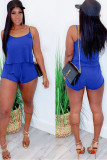 Blue Fashion Sexy adult Ma'am Patchwork Solid Two Piece Suits pencil Sleeveless Two Pieces
